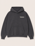 True Soul heavyweight washed charcoal hoodie, front flat lay showing the small white chest logo